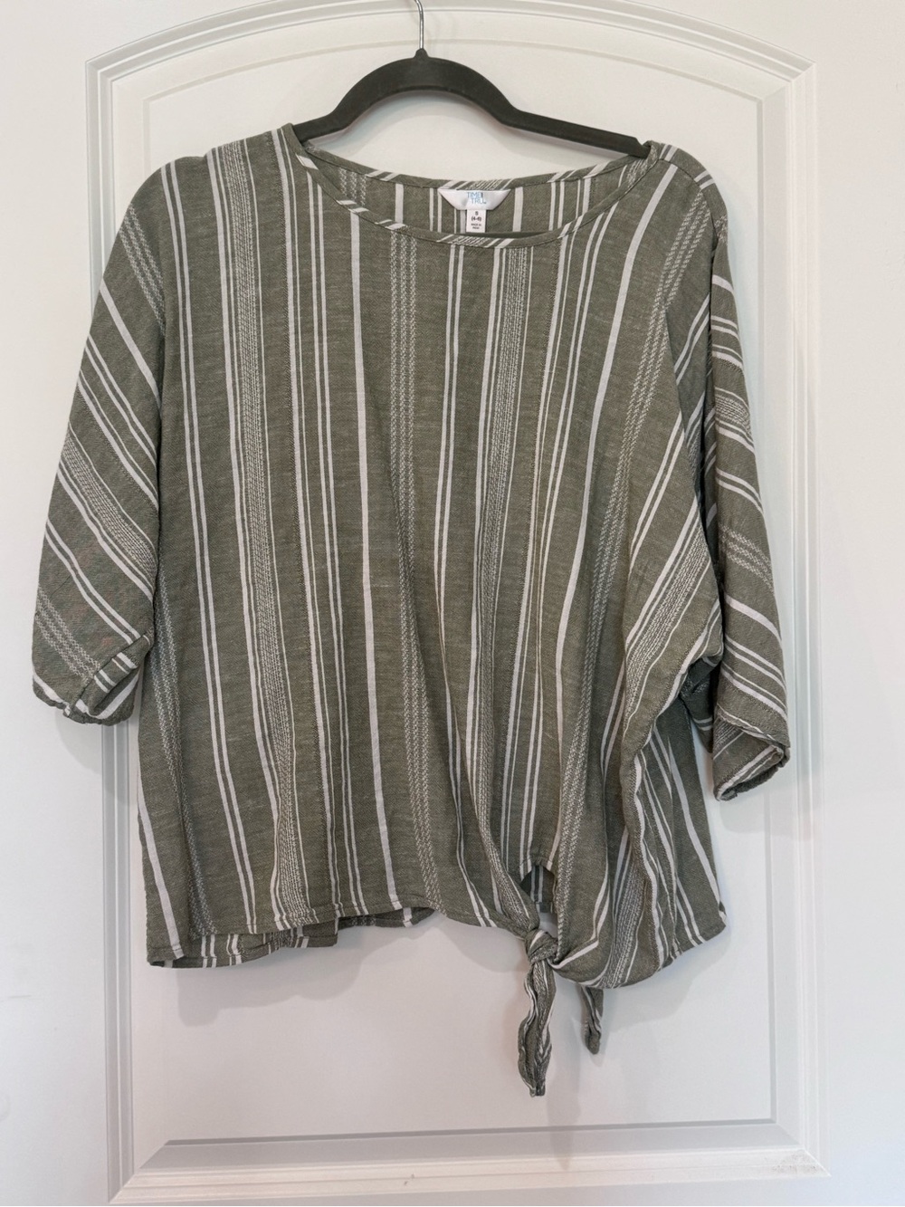 Time and Tru Olive and White Striped Tie-Hem
